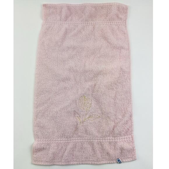 Cannon Bath Body Hand Towel Set Vintage Pink Floral Appliqué Gold Rose USA Flowe - Picture 7 of 16